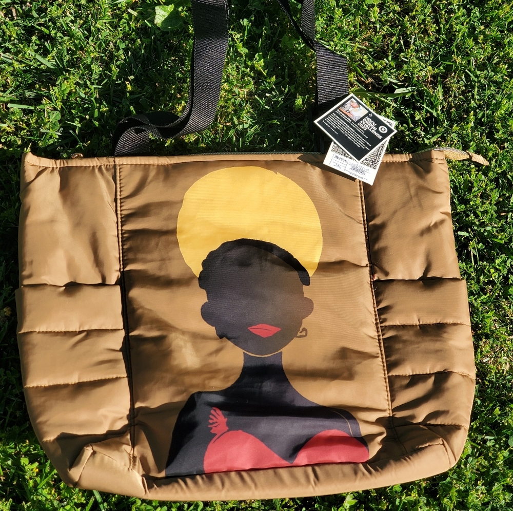 Stylish Brown Tote Bag with Artistic Design NWT